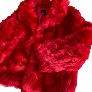 Red faux fur jacket high quality.